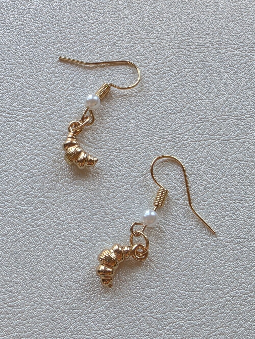 Handmade Gold Tone Pearl Croissant Drop Earrings